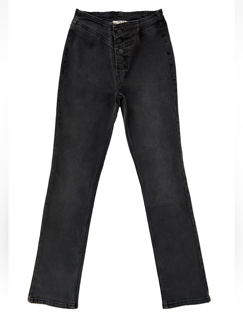 Free People Tex Slim High Rise Yoke Seam Button Fly Black Jeans NWOT Size 25